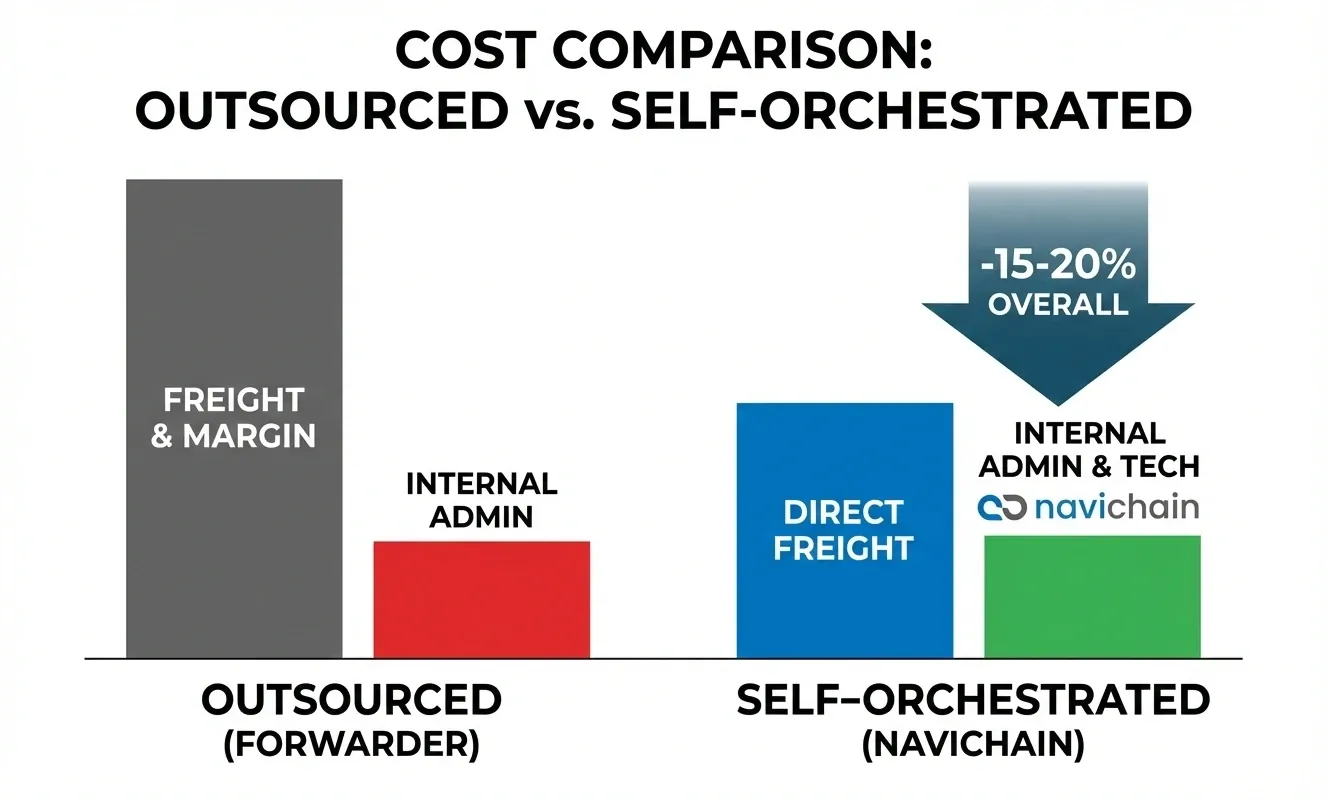 A bar chart comparing cost savings vs admin costs when BCOs insource logistics.