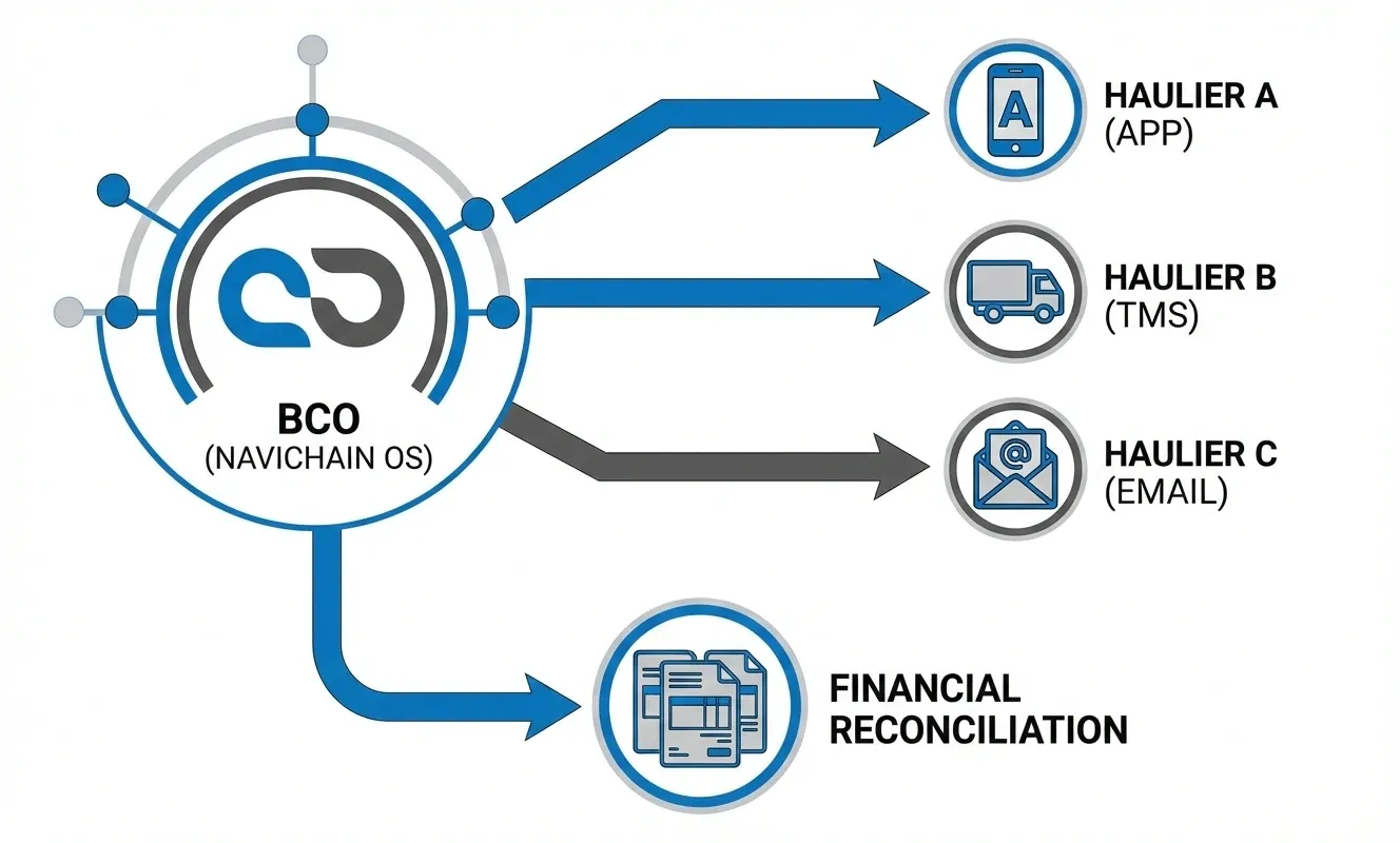 BCO logistics control tower manages road, sea & rail carriers directly with integrated technology solutions.