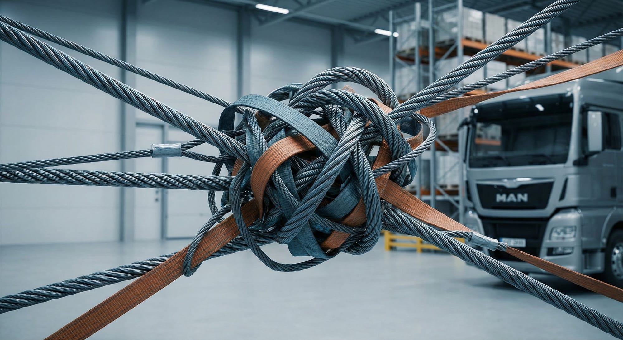 Visual representation of interconnected but tangled processes.