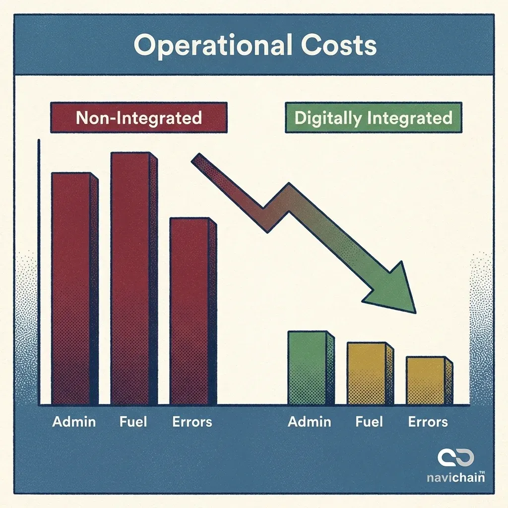 Bar chart comparing the significantly reduced operational costs of a digitally integrated haulage firm.
