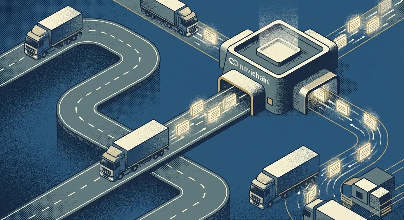 Navichain logotyp & skärmdump av integrationsplattformen för logistik.
