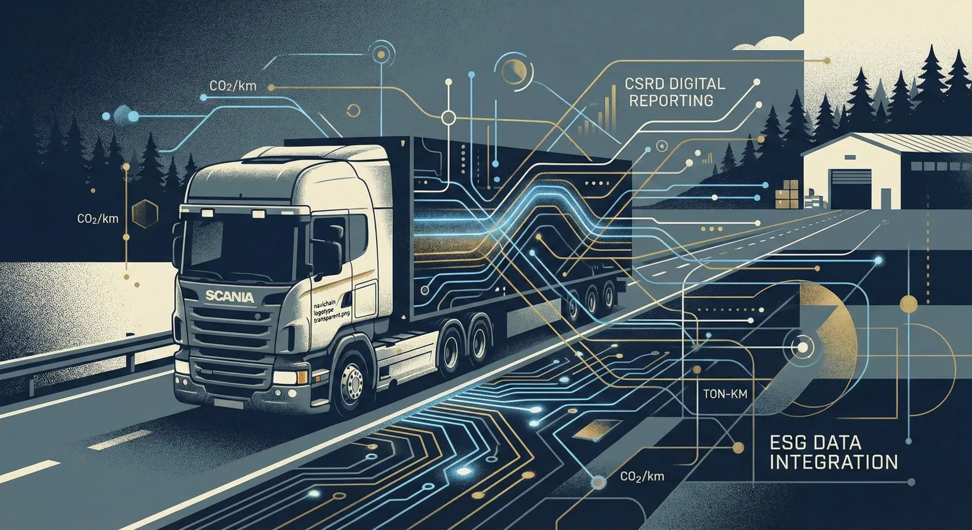 Skärmdump av Navichains användargränssnitt, visar tydlig miljödata för åkerier och logistik.
