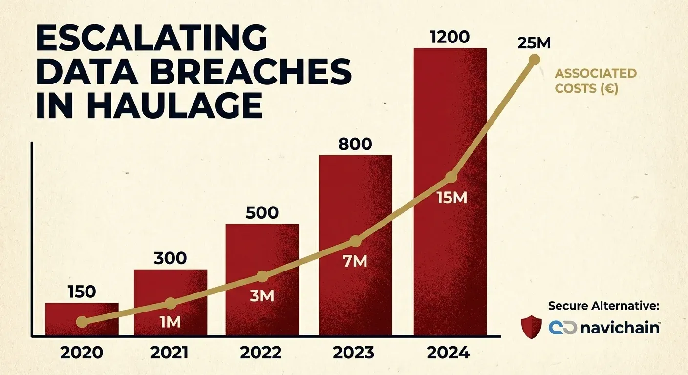 Graph showing escalating data breach trends and associated costs in the haulage sector.