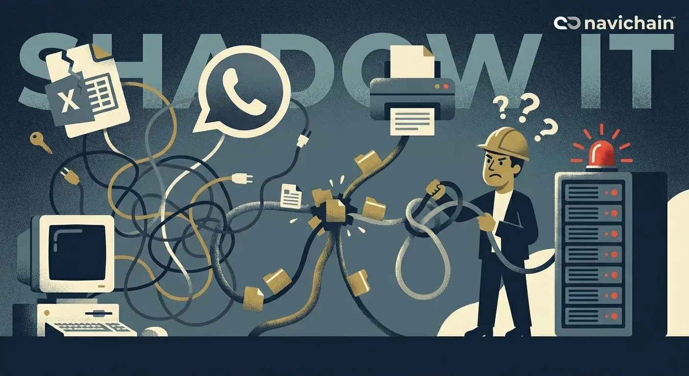 Chaotic IT infrastructure showing disparate systems failing to communicate effectively.