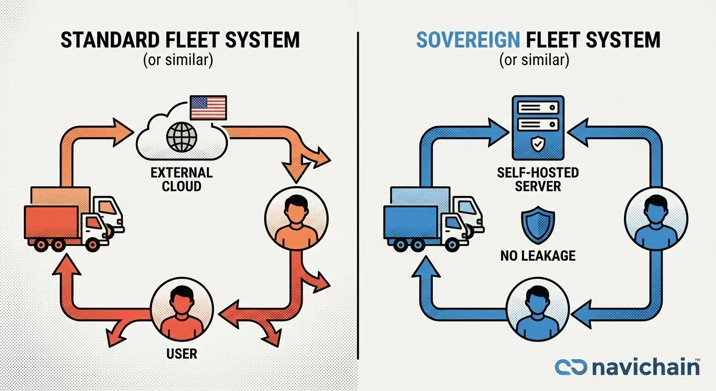 Diagram som visar dataflödet i ett standard- vs. suveränt system.
