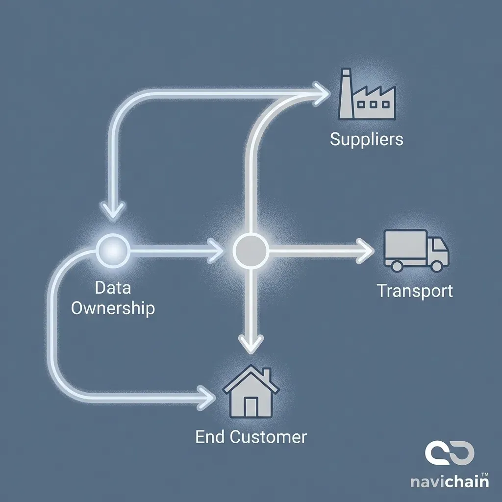 Streamlined supply chain with connected nodes, representing improved efficiency after logistics insourcing.