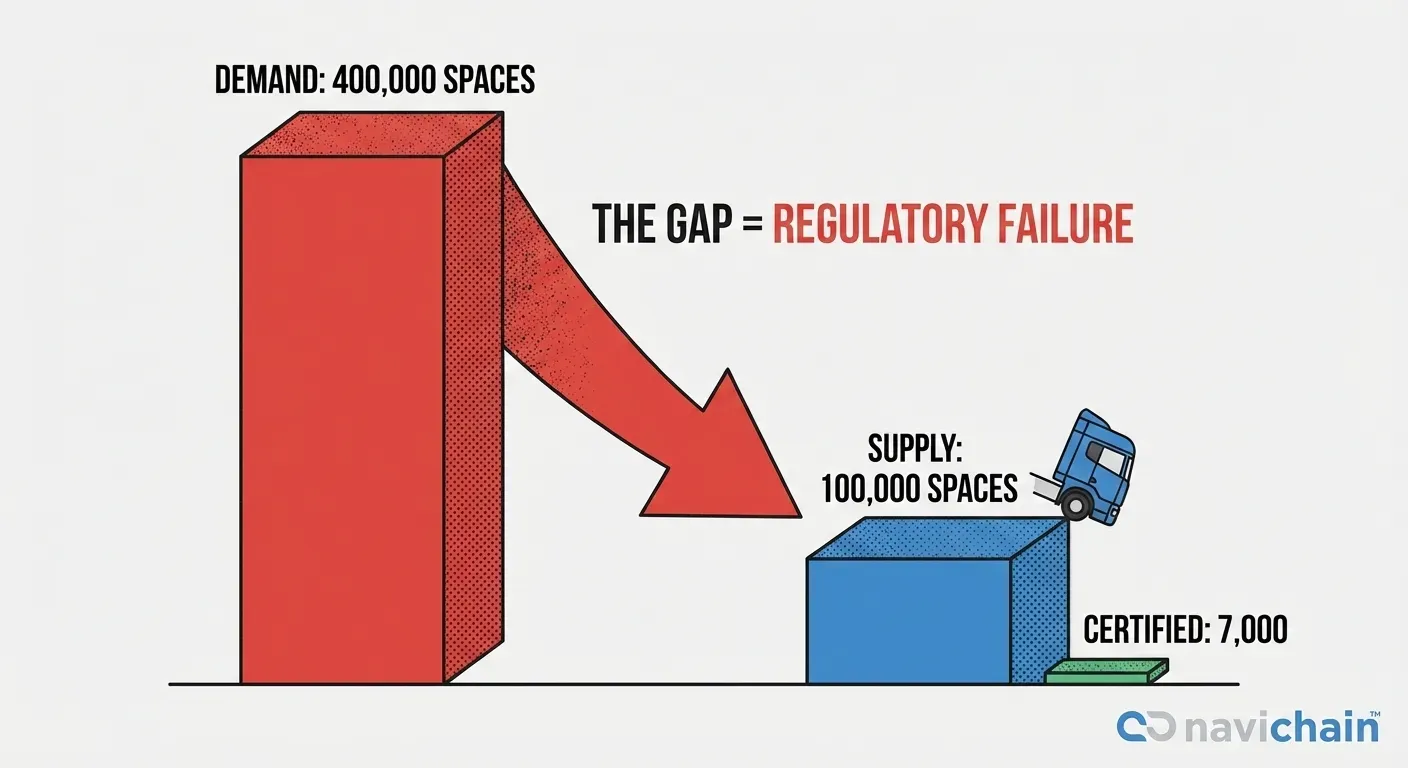 Diagram som visar hur bristen på säkra lastbilsparkeringar ökar risken att bryta mot EU:s mobilitetspaket 1.