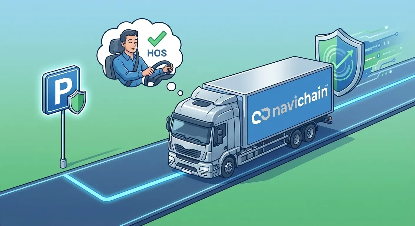 Åkeri som navigerar rutter säkert och effektivt, med hjälp av digitala verktyg och säkra parkeringar.