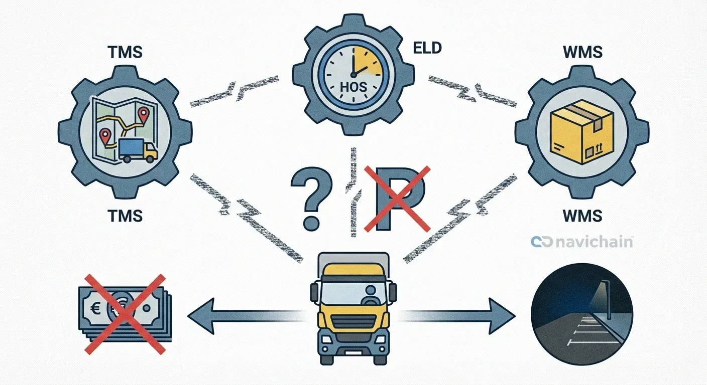 Illustration av en lastbil parkerad på en osäker plats, vilket belyser risken för stölder.