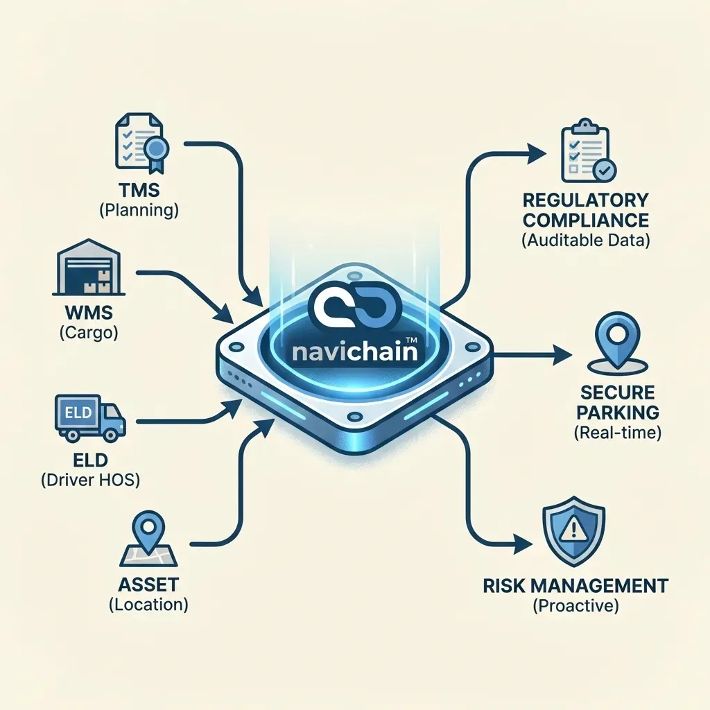 Schematisk översikt över en enhetlig dataarkitektur för proaktiv efterlevnad och riskhantering.