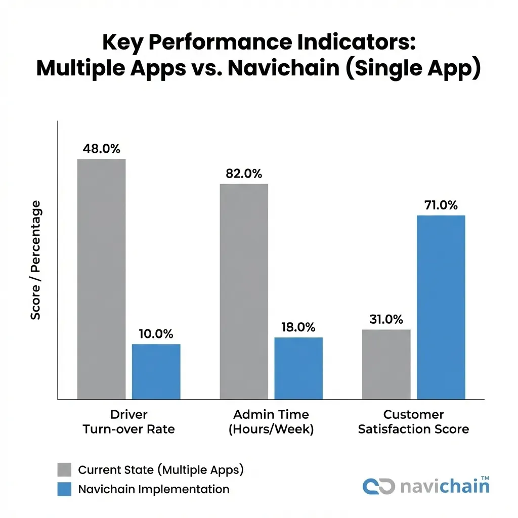 Pie chart showing wasted time and money caused by fragmented logistics apps.