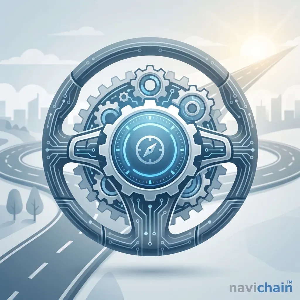 A driver happily using a single app on their smartphone in their lorry cab.