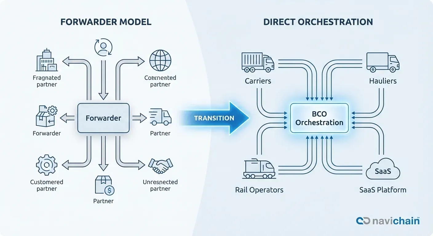 Line graph: BCOs increasing direct-to-carrier relationships, driven by costs, regulations, data fears.