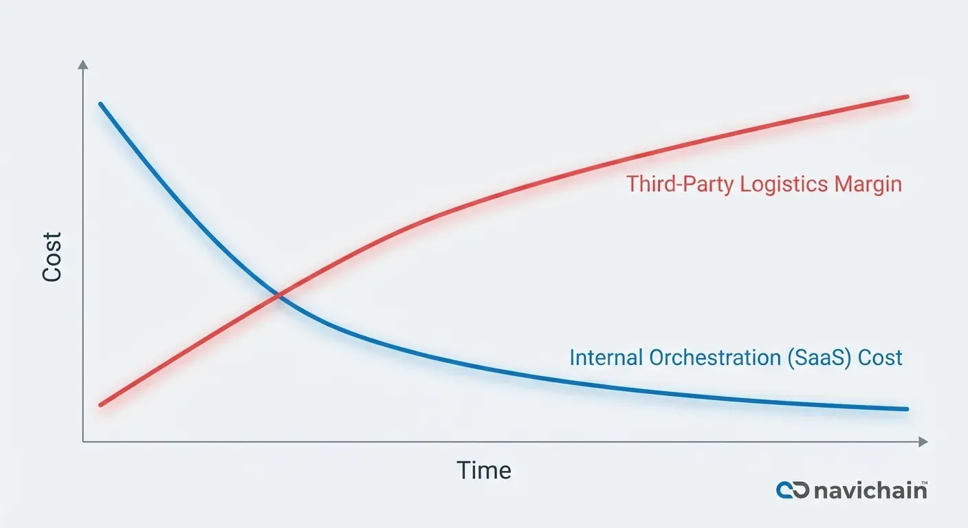 Tangled shipping containers: complexity and opaqueness of traditional freight forwarding.