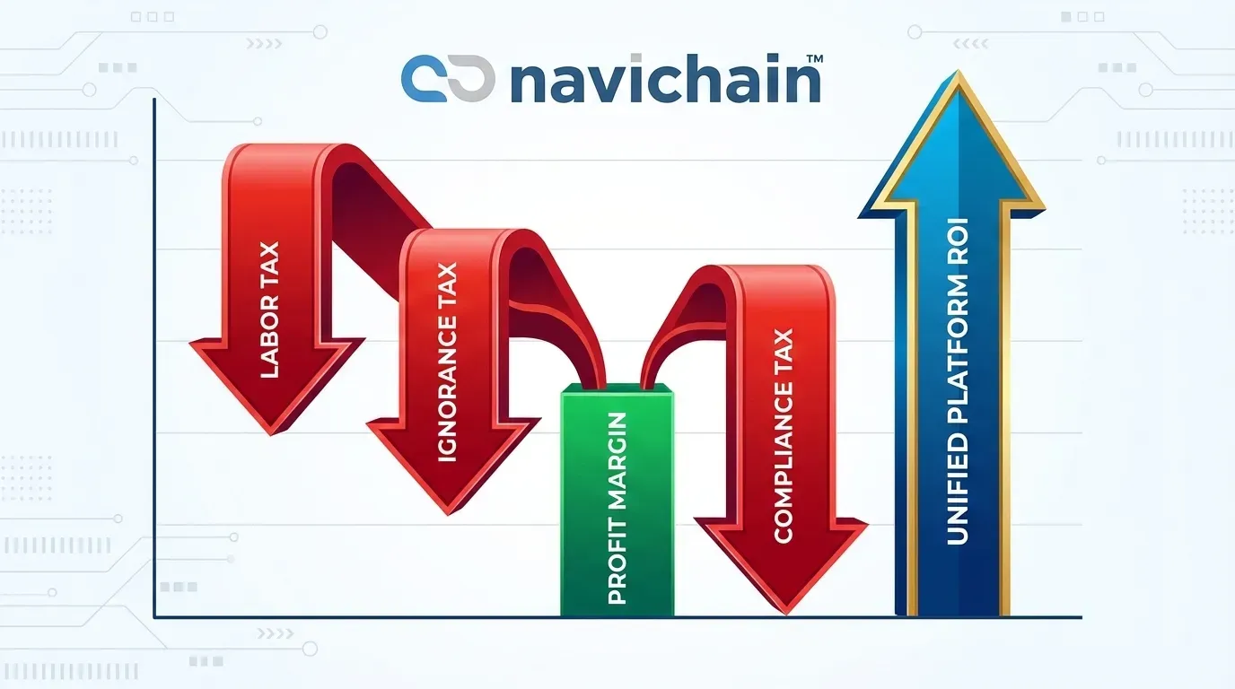 Profitability chart: data silos impact logistics operations & financial insight loss.