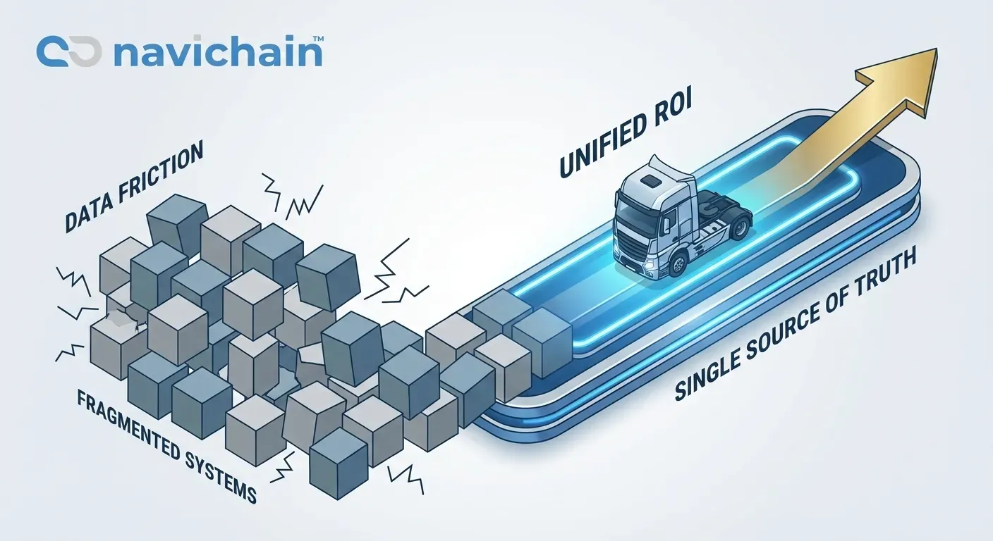 Scandinavian truck on a snow-covered road, representing modern logistics challenges.
