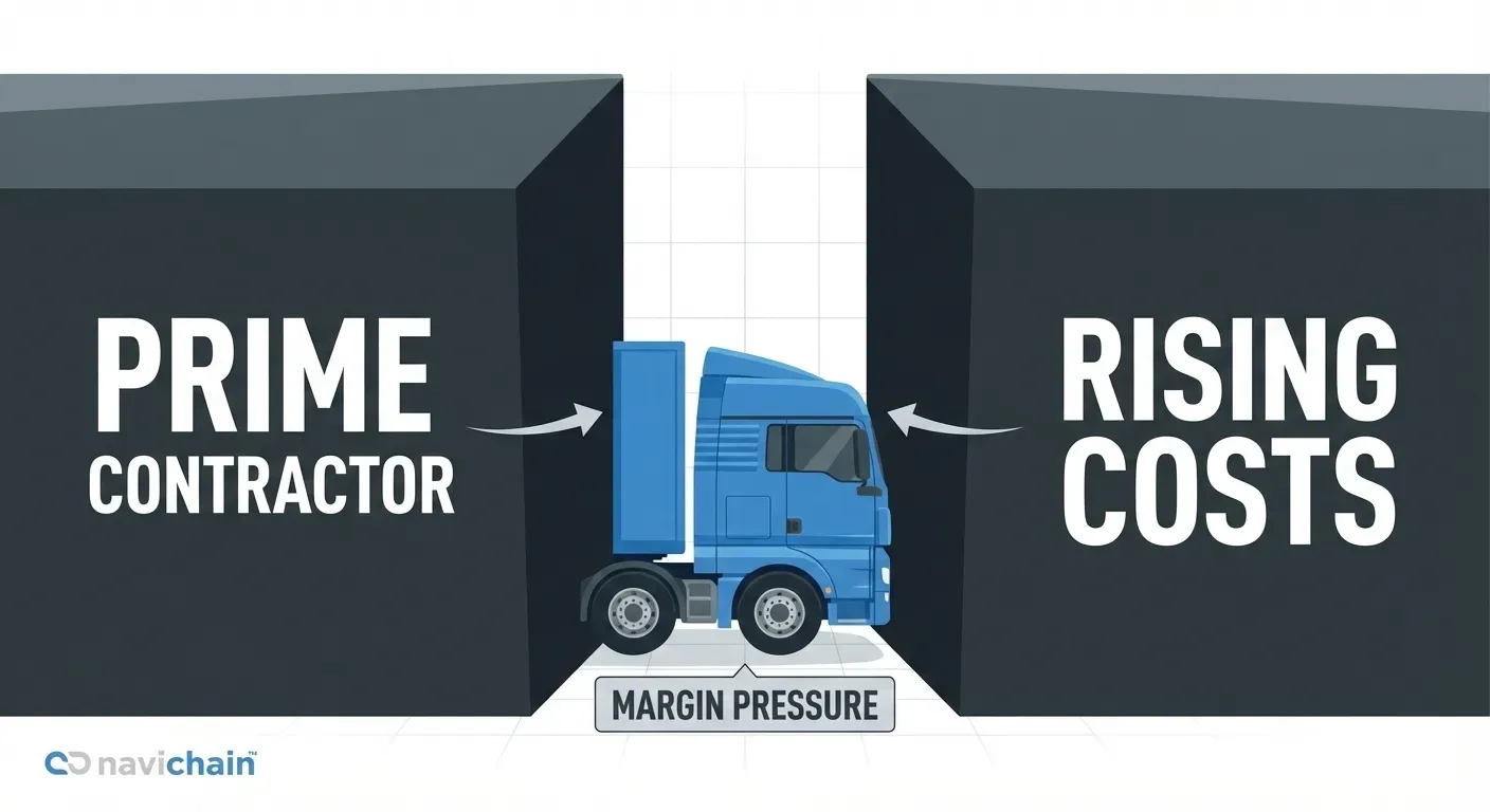 Subcontractor trapped: a hand representing prime contractor highlights dependence and undervaluation.