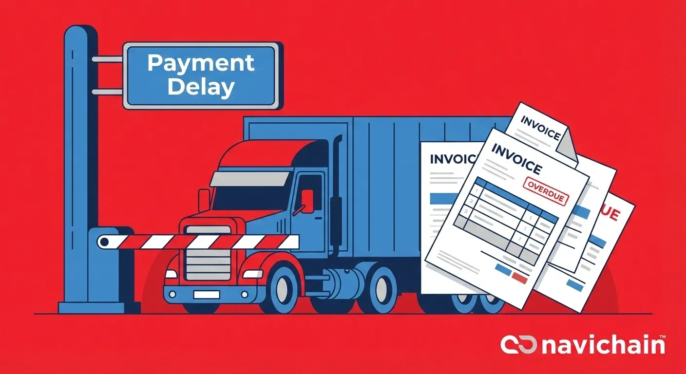 Roadblock illustration depicting payment delays as an obstacle to SME logistics growth.