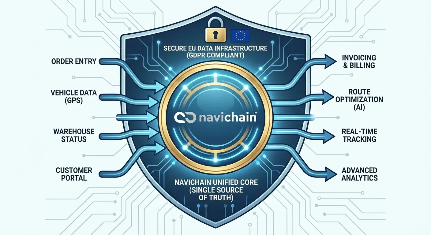 Data flow within unified logistics: seamless module integration for single truth source.