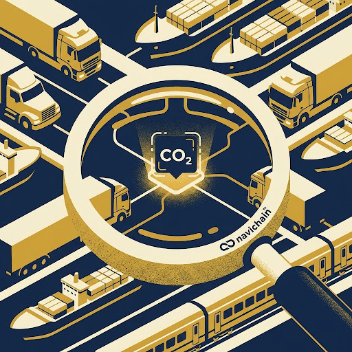 Magnifying glass over supply chain.