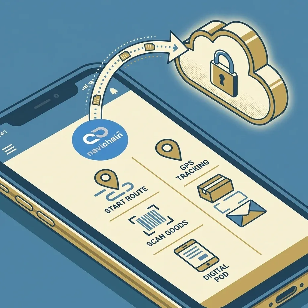 Lastbil på väg med diagram i bakgrunden, symboliserar datadriven transport och logistik.