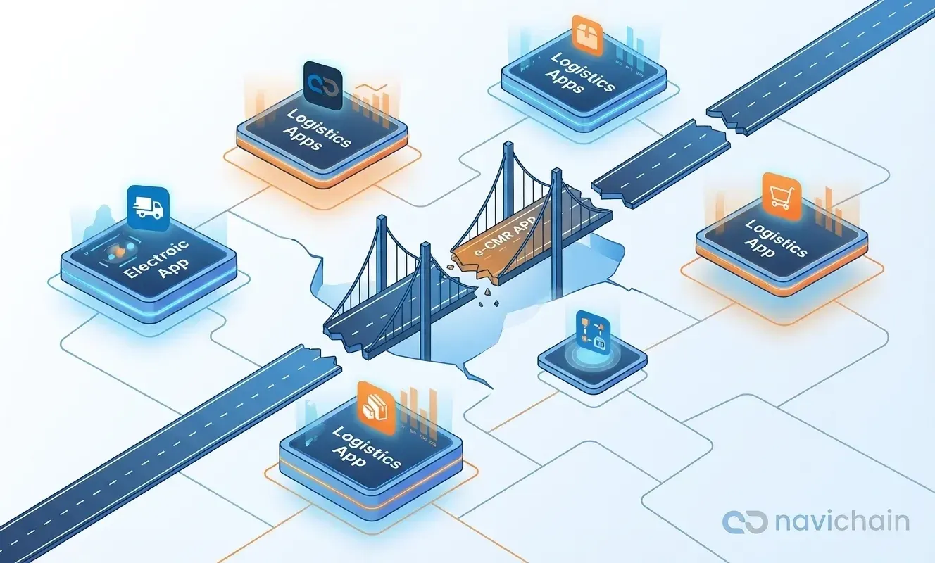 Worker overwhelmed by paperwork and disconnected logistics apps, showing the complexity of fragmented systems.