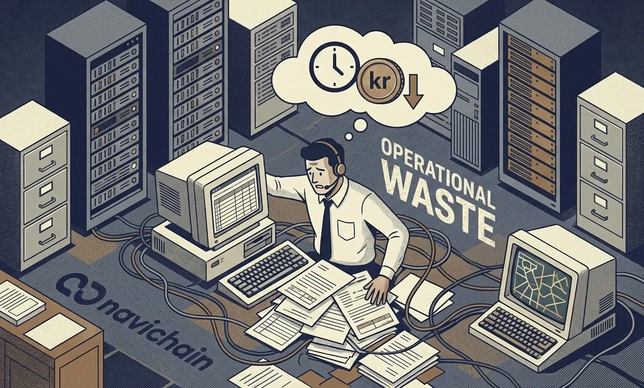 Frustrated transport manager overwhelmed with paperwork, illustrating e-CMR implementation challenges in logistics.