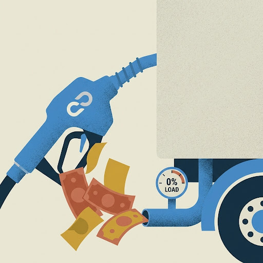 Split-screen: Money out of exhaust vs fully loaded truck.