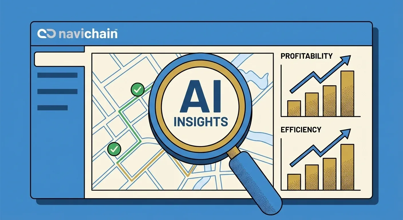 Automated logistics dashboard showing real-time data insights and optimised routes for efficient haulage operations.