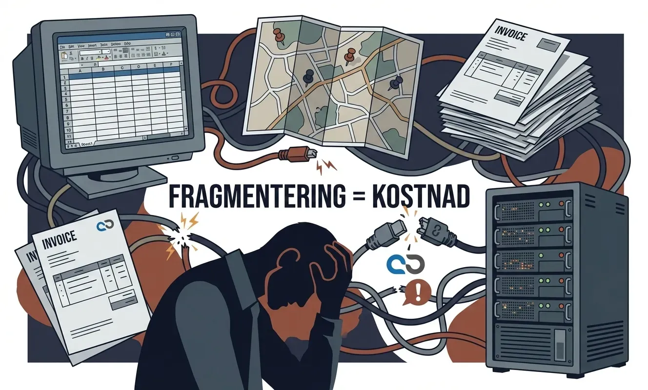 Diagram: Systemfragmentering gör chaufförsjobbet svårare trots teknikinvesteringar.