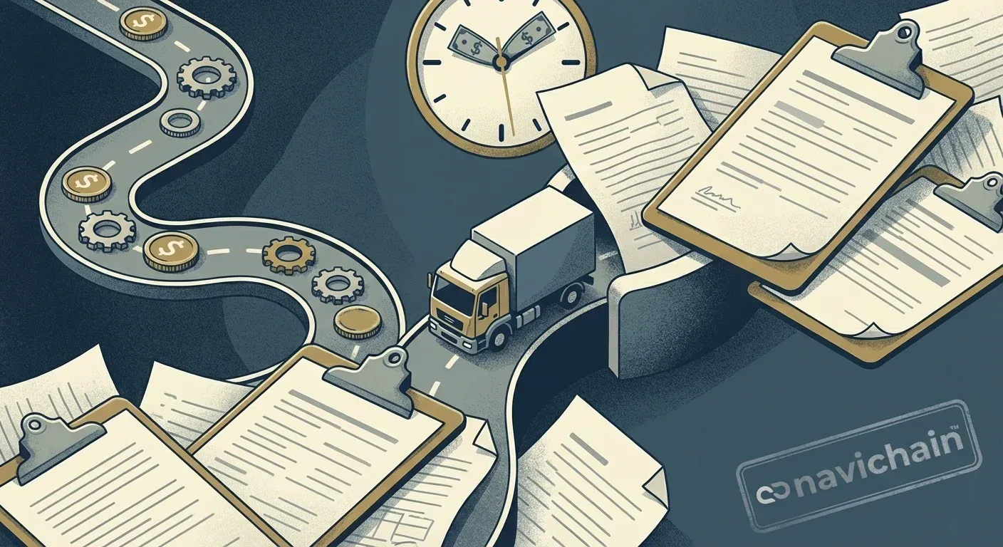 Lorry driving into the sunset, representing the hidden cash flow problems for logistics firms.