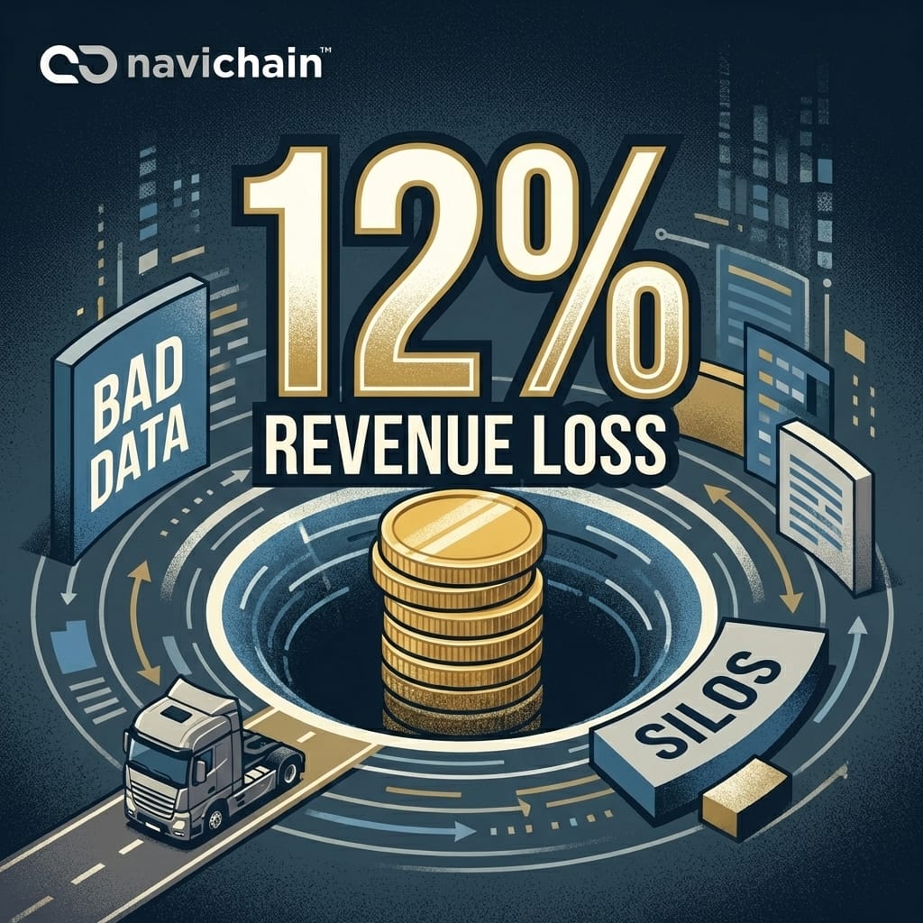 Lastbilar och dataflöden visualiserar intäktsförluster på grund av dålig data i åkeriverksamhet.