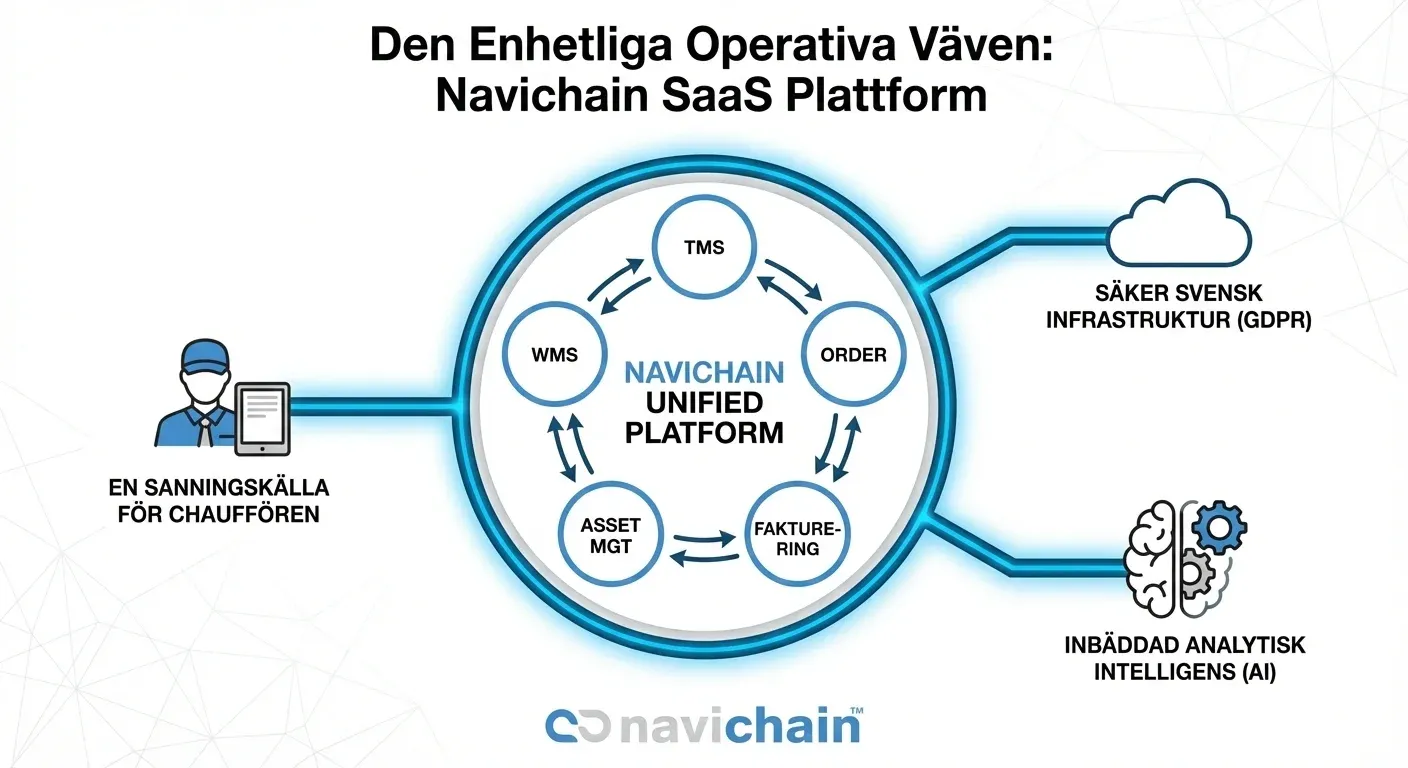 Schematisk översikt: Integrerat logistiksystem vs. fragmenterad data och ineffektivitet.