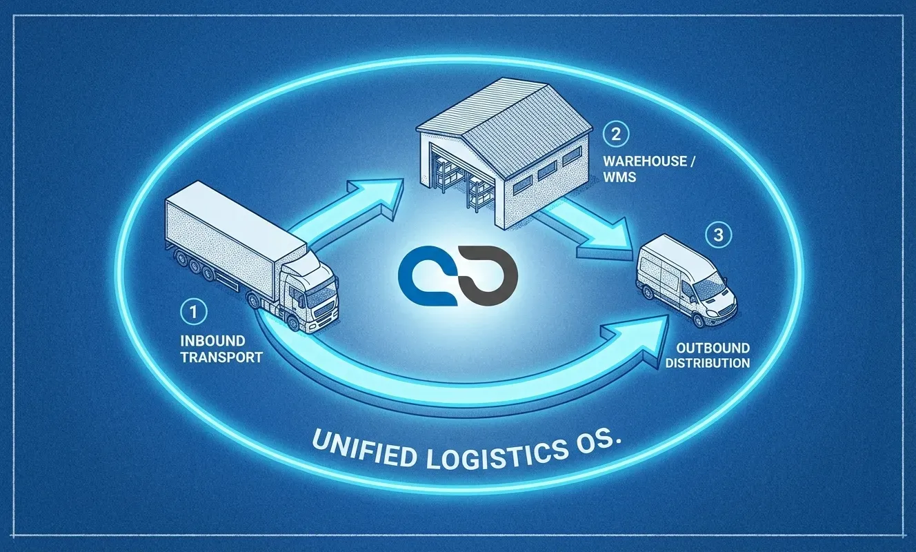 Schematisk illustration av ett enhetligt logistikoperativsystem som effektiviserar processer.