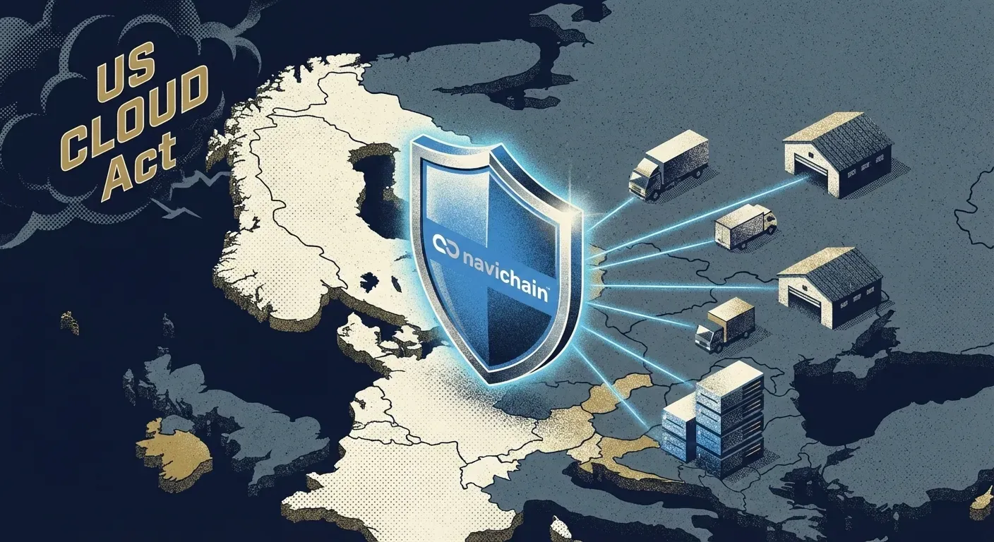 Logistics trucks under a network, highlighting the pressure from larger global competitors.