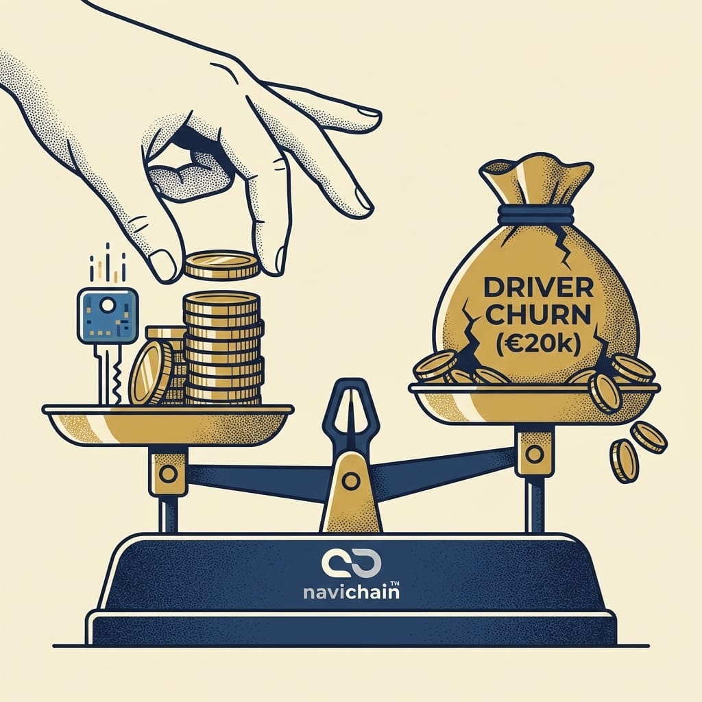 Haulage truck driving on a motorway: representing logistics technology and driver efficiency.
