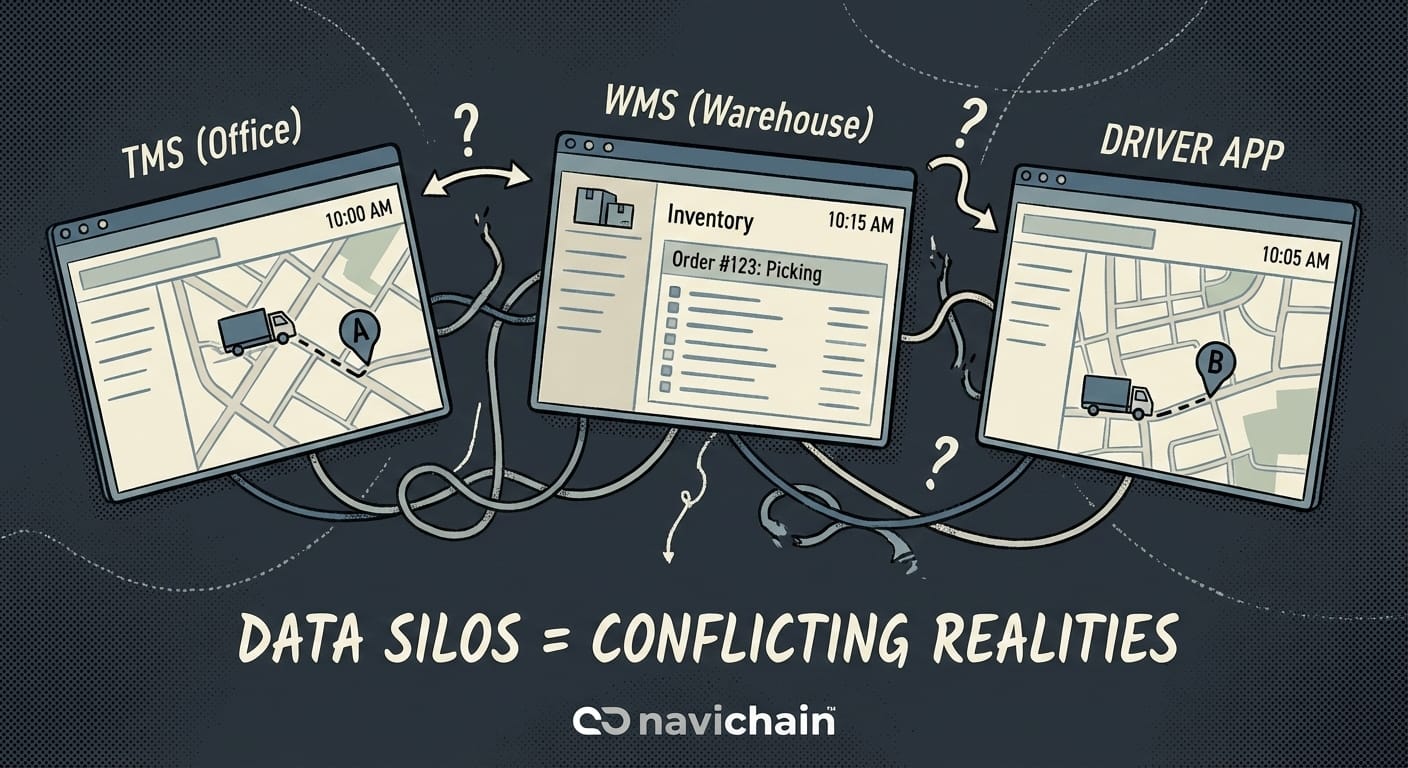 Stressed dispatcher surrounded by ringing phones, highlighting driver communication problems.