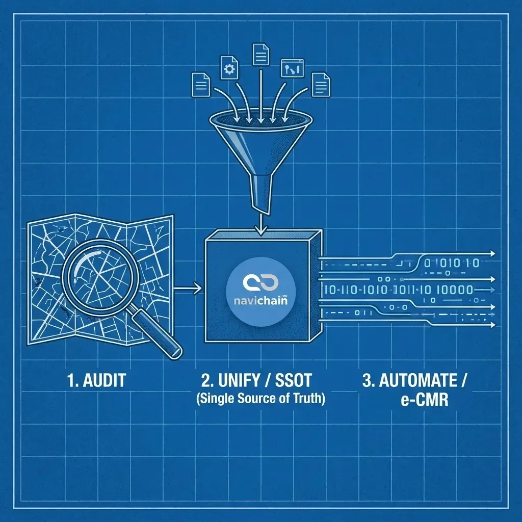 Navichain-lösning: enhetlig logistikplattform som tillhandahåller dataintegration och operativ effektivitet.