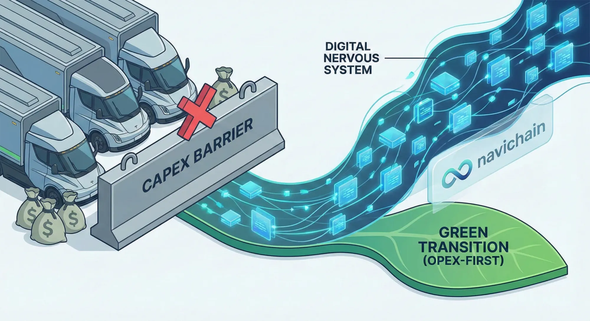 Lastbil på en grön väg, symboliserar hållbar logistik och transport effektivitet.