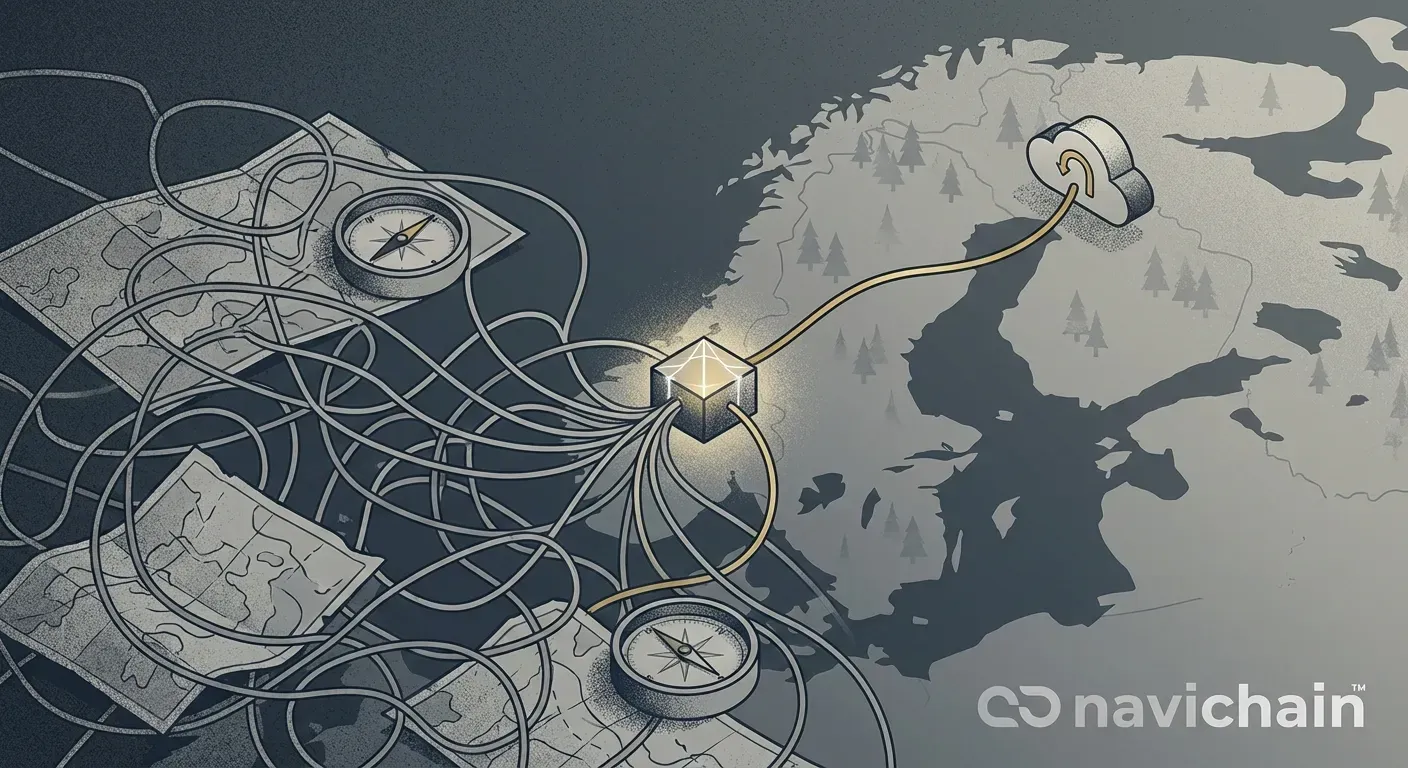 Lastbil på väg i solnedgång, symboliserar effektivitet och logistik.