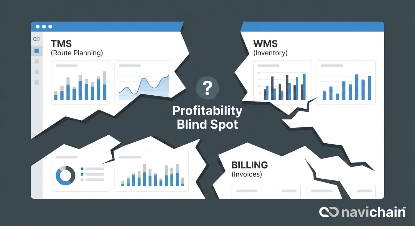 Overwhelmed logistics manager: Data overload, no profitability insights for key decisions.