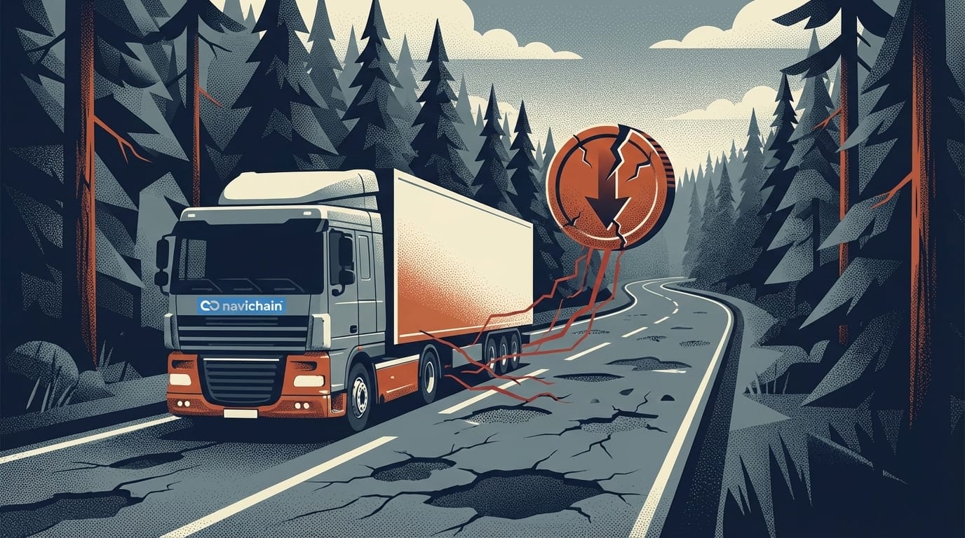 Damaged truck suspension shows poor road conditions affecting vehicle maintenance.