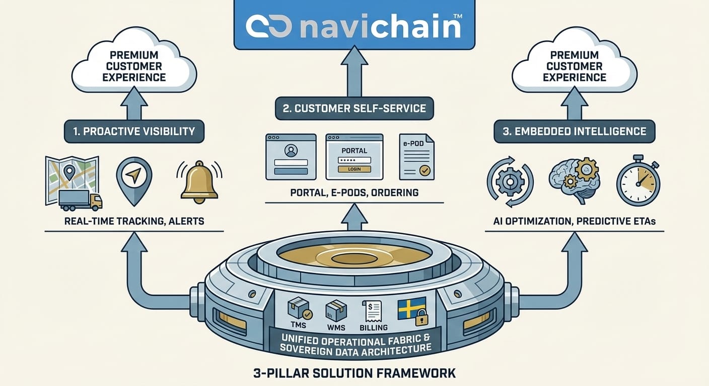Happy logistics manager using unified platform, delivering seamless experience to customers.