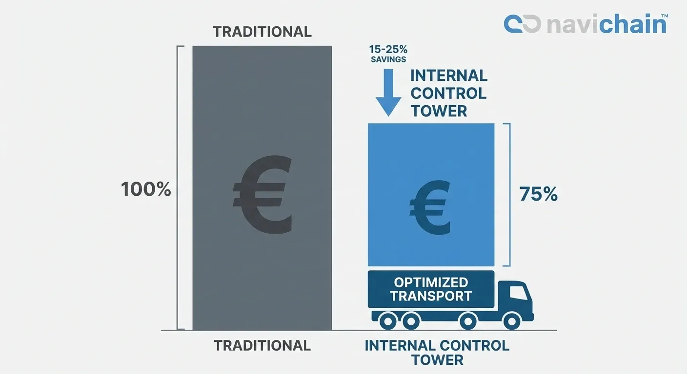 Illustrative data showing cost savings achieved by Beneficial Cargo Owners using an internal control tower.