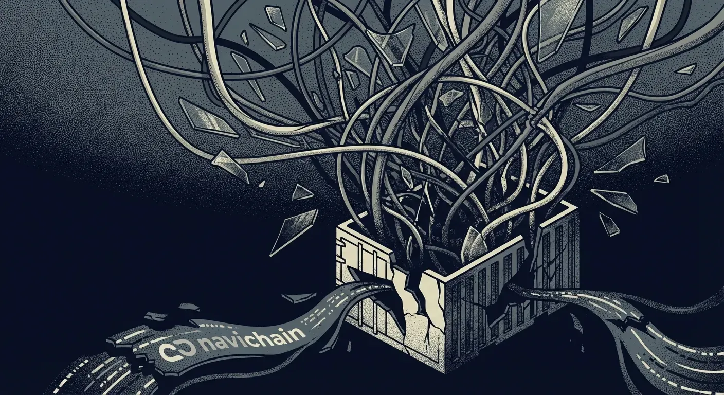 Tangled shipping containers depict disruptions hindering European BCOs' supply chains.