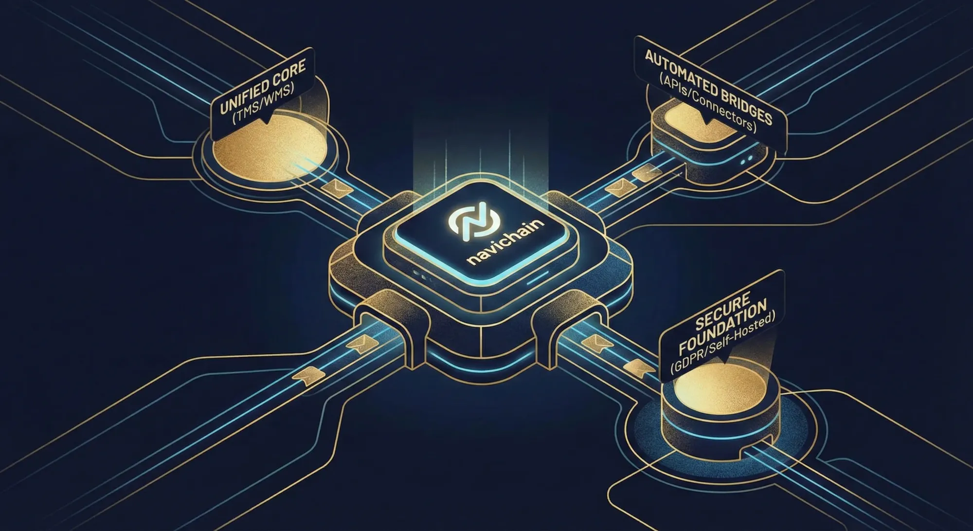 Data flow in a unified logistics platform highlighting robust data control implementation.