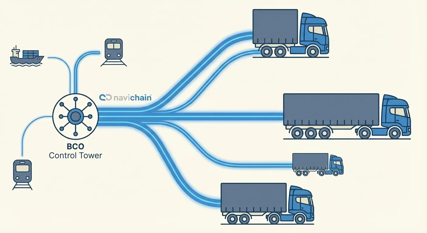 Self-orchestration: A visual representation of streamlined, efficient, and visible supply chain for beneficial cargo owners.