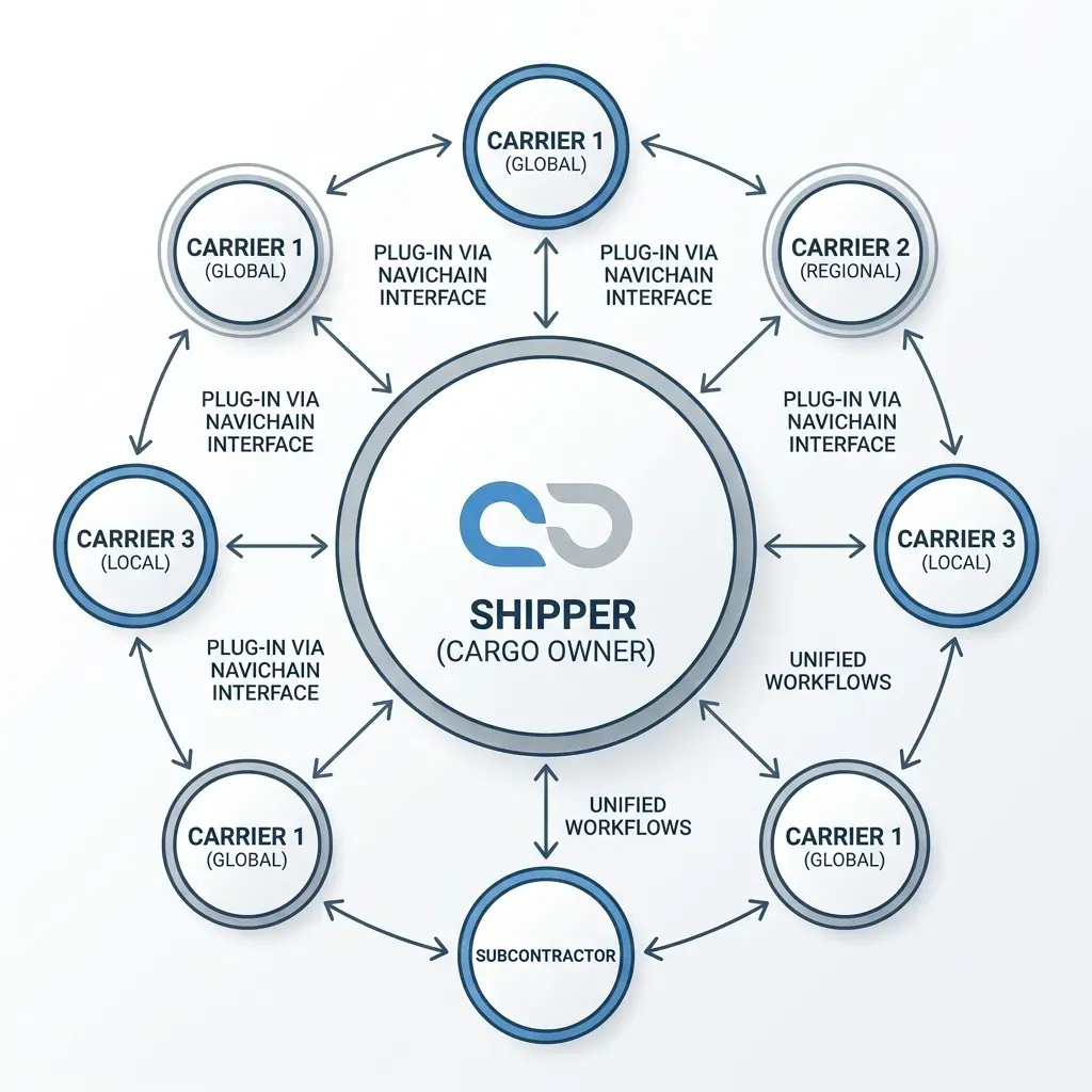 A Sovereign Control Tower schematic shows shipper independence with end-to-end data control and enforcement.