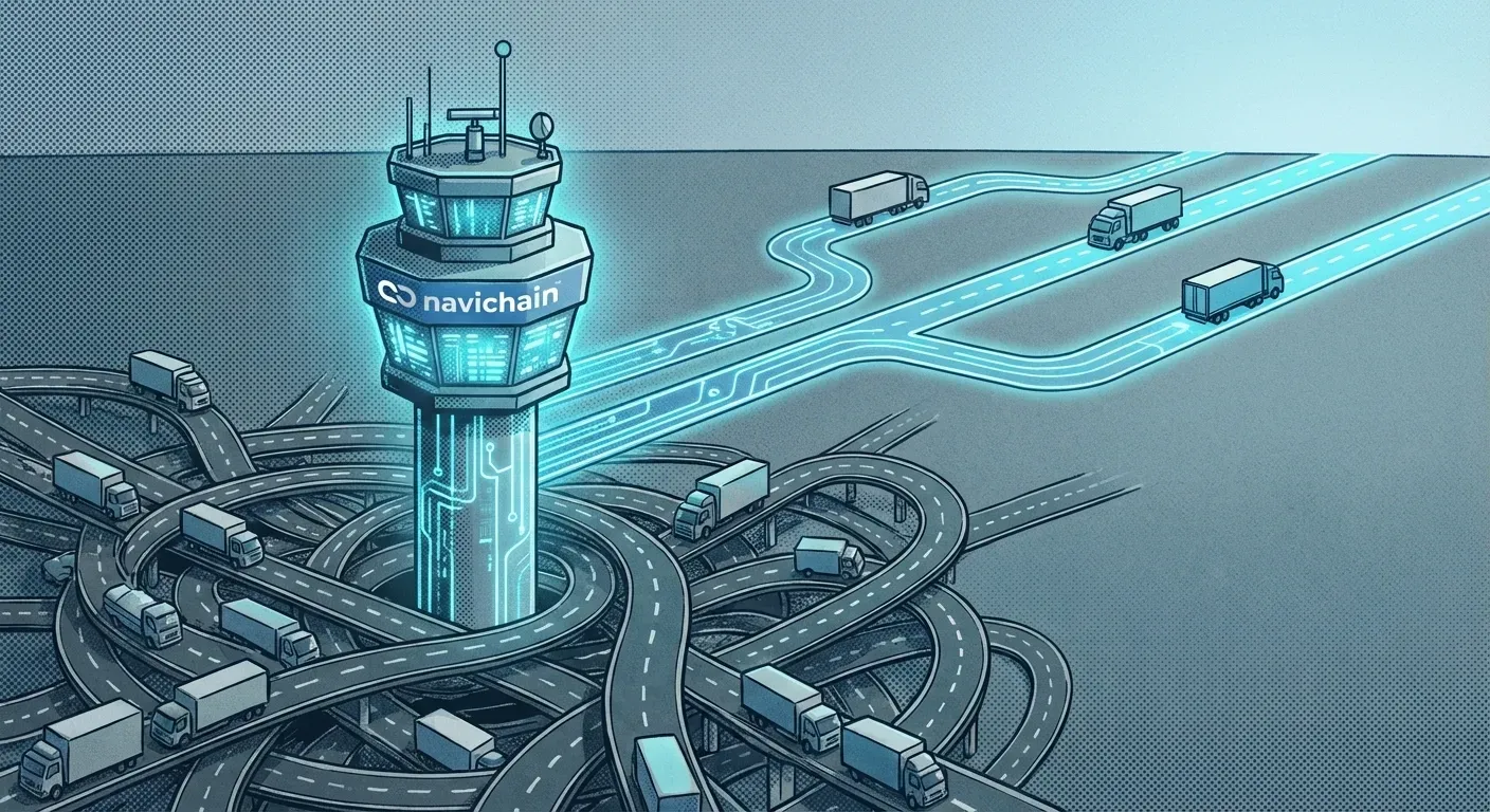 Navichain-logotypen, står för digitalisering och orkestrering inom leveranskedjan och logistik.