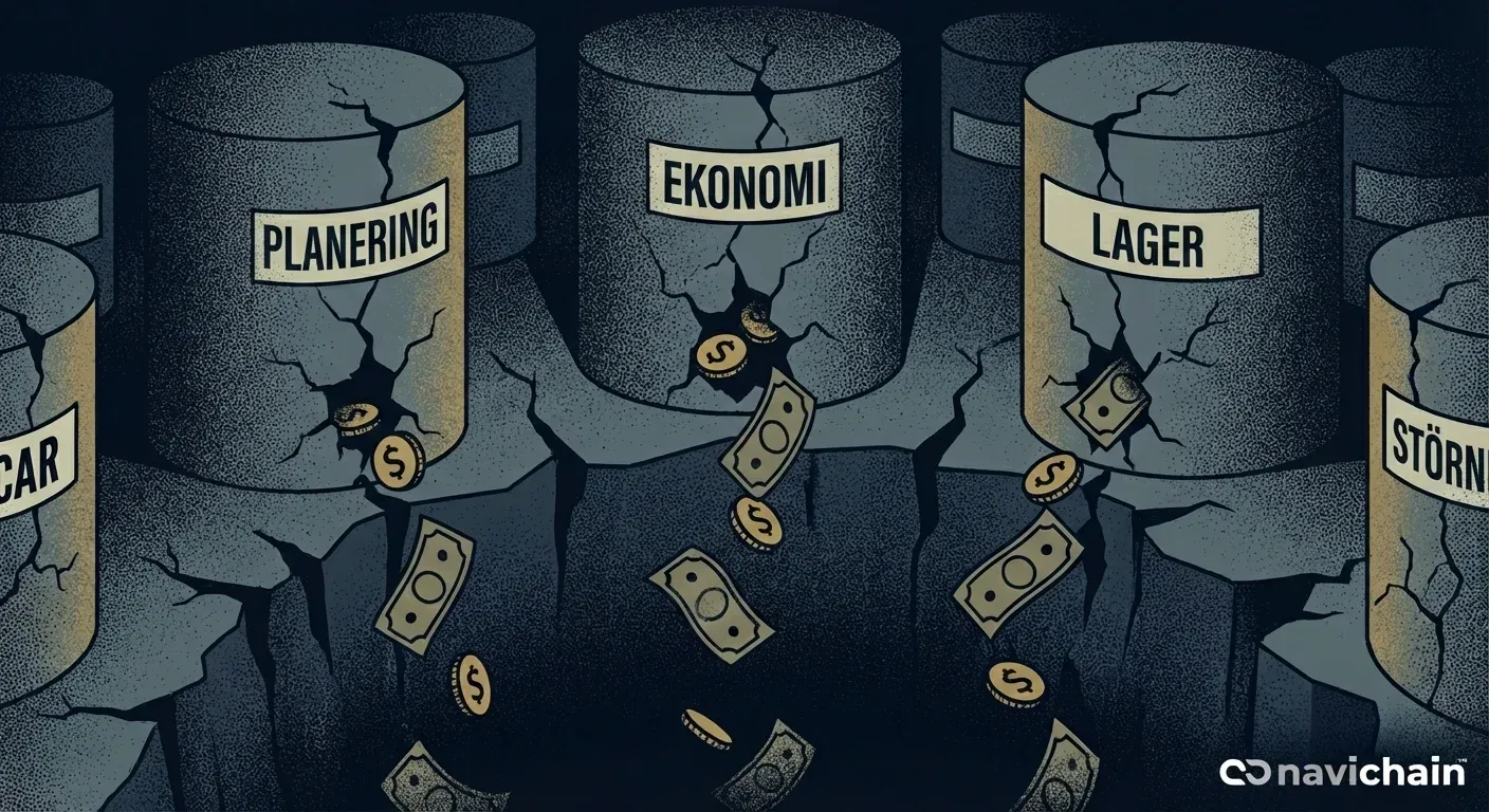Illustration av dataöverbelastning och fragmenterade system som leder till förlorade vinster.